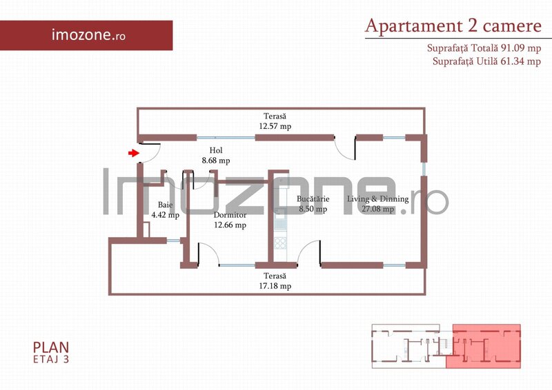 Militari, 2 cam, terasa 29 m, et. 3, finisat modern, comision 0, incalzire in pardoseala